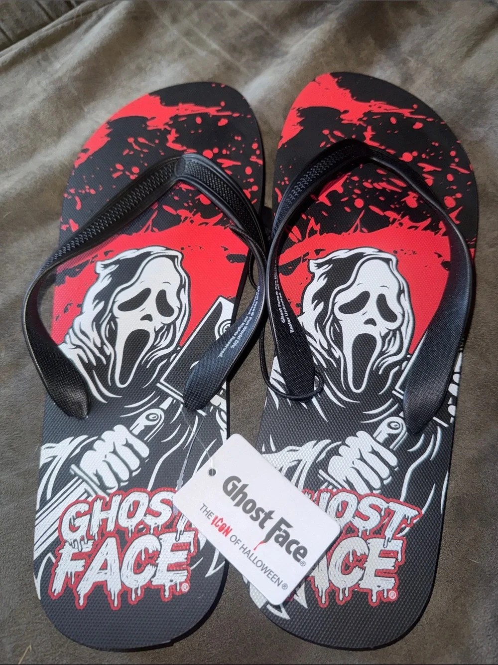 Ghost Face Scream Flip Flops Sandals Black Red Horror Movie Halloween Fun World